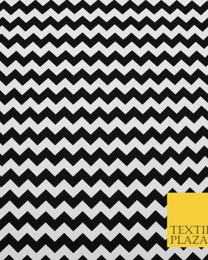 BLACK WHITE Zig Zag Wacky Illusion Print CANVAS Fabric Craft Dress Bags 1637