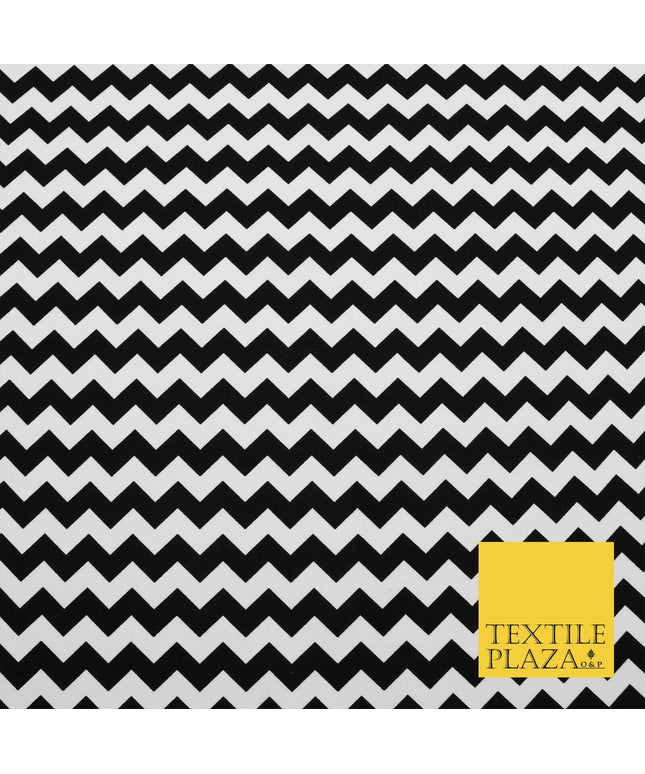BLACK WHITE Zig Zag Wacky Illusion Print CANVAS Fabric Craft Dress Bags 1637