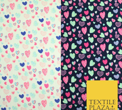 Small Cute Heart Love Valentine Rainbow Printed Crepe Polyester Dress Fabric 58"