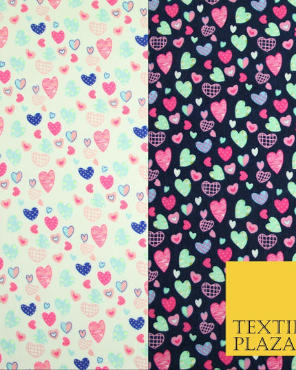 Small Cute Heart Love Valentine Rainbow Printed Crepe Polyester Dress Fabric 58"