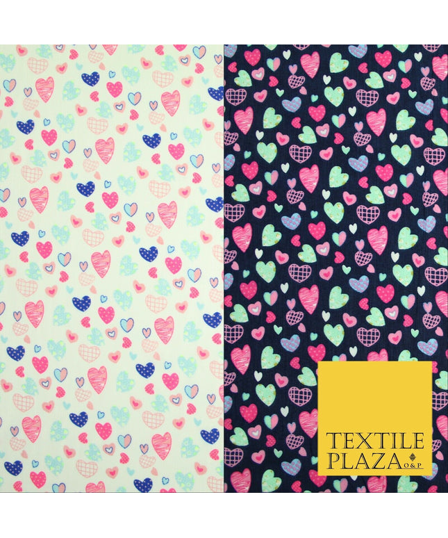 Small Cute Heart Love Valentine Rainbow Printed Crepe Polyester Dress Fabric 58"