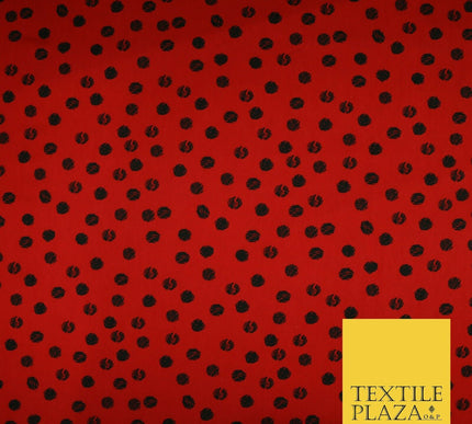 Deep Red 1.5cm Black Patterned Spot Polka Dot Textured Crepe Dress Fabric 2129