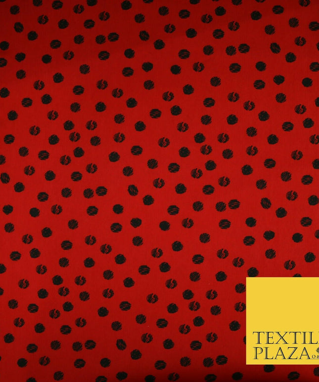 Deep Red 1.5cm Black Patterned Spot Polka Dot Textured Crepe Dress Fabric 2129