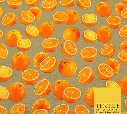 Warm Grey Fruity ORANGES 100% COTTON CANVAS Soft Fabric Craft Dress Bags 1639
