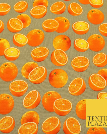 Warm Grey Fruity ORANGES 100% COTTON CANVAS Soft Fabric Craft Dress Bags 1639