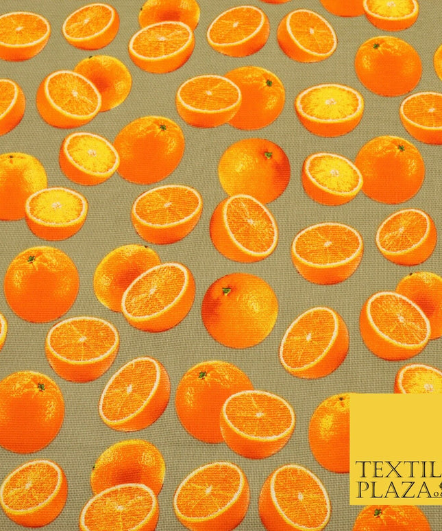 Warm Grey Fruity ORANGES 100% COTTON CANVAS Soft Fabric Craft Dress Bags 1639