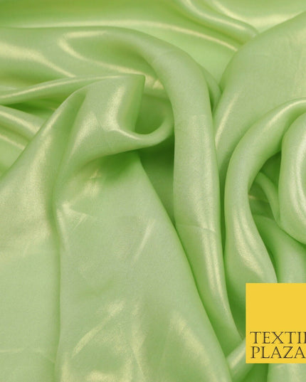 APPLE GREEN Fine Silky Metallic Shimmer Satin Georgette Dress Fabric Drape 1432