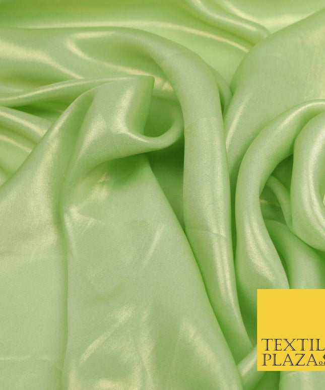 APPLE GREEN Fine Silky Metallic Shimmer Satin Georgette Dress Fabric Drape 1432