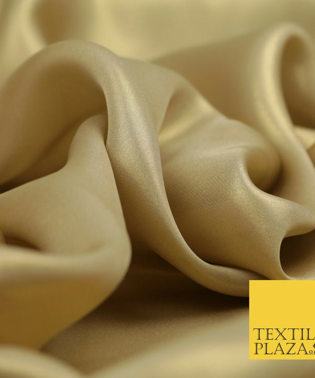LIGHT GOLD Fine Silky Metallic Shimmer Satin Georgette Dress Fabric Drape 1434