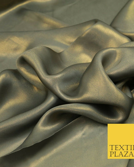 GRAPHITE GOLD Fine Silky Metallic Shimmer Satin Georgette Dress Fabric Drape1424
