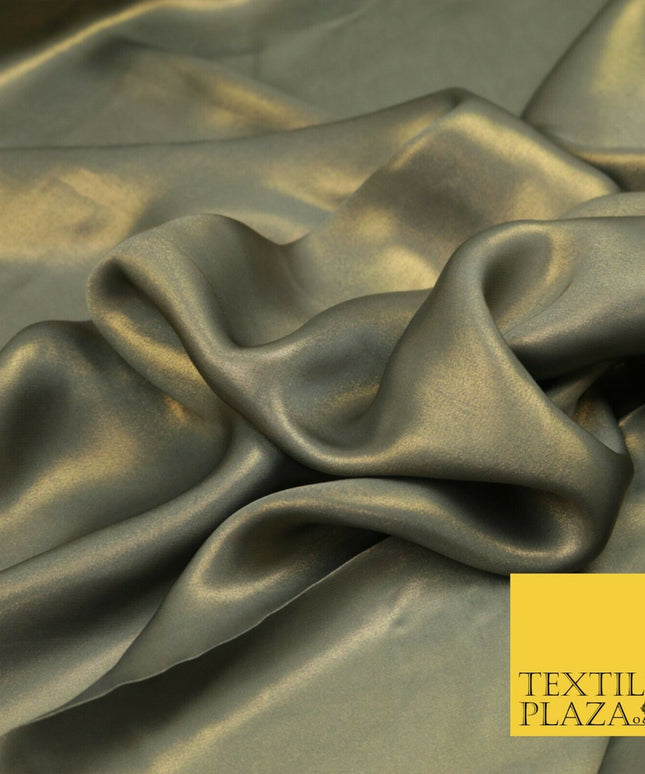 GRAPHITE GOLD Fine Silky Metallic Shimmer Satin Georgette Dress Fabric Drape1424