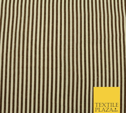 Brown Pinstriped Printed POLYCOTTON CANVAS Dress Fabric Craft Bags 60" Wide 1643
