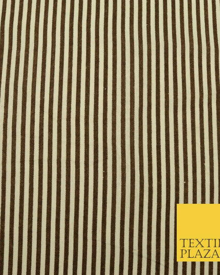 Brown Pinstriped Printed POLYCOTTON CANVAS Dress Fabric Craft Bags 60" Wide 1643