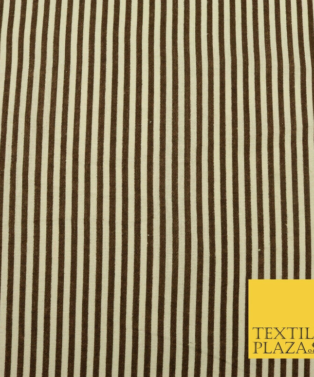 Brown Pinstriped Printed POLYCOTTON CANVAS Dress Fabric Craft Bags 60" Wide 1643