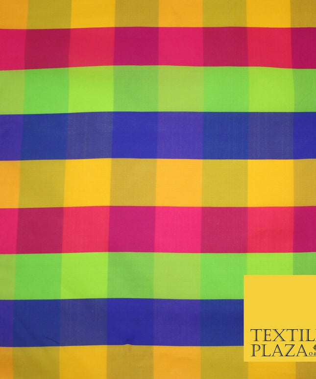 High Quality Bright Vibrant 4 Colour Check Faux Taffeta India Silk Dress Fabric