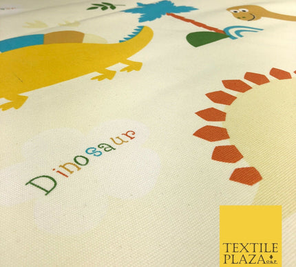 Cream Kids Dinosaur 100% COTTON CANVAS Print Fabric Fun Novelty Craft 58" RG908