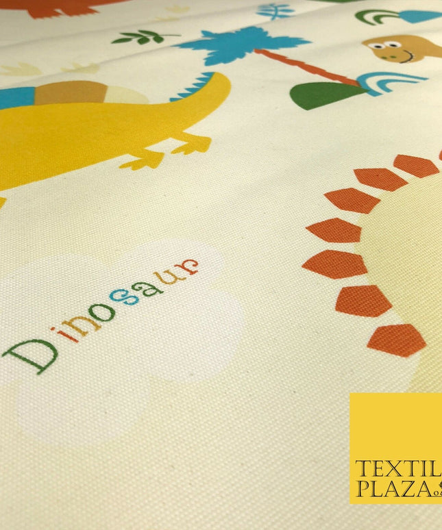 Cream Kids Dinosaur 100% COTTON CANVAS Print Fabric Fun Novelty Craft 58" RG908