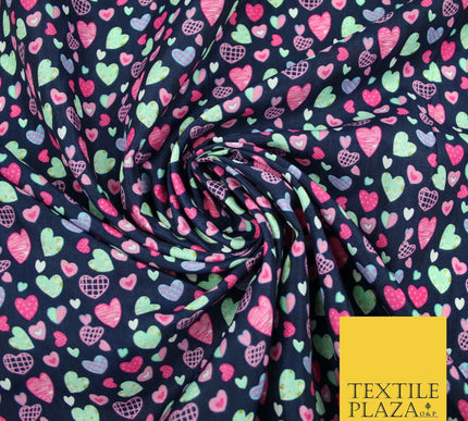 Small Cute Heart Love Valentine Rainbow Printed Crepe Polyester Dress Fabric 58"