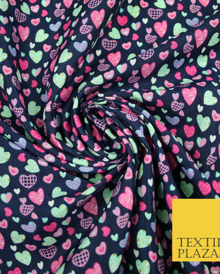 Small Cute Heart Love Valentine Rainbow Printed Crepe Polyester Dress Fabric 58"