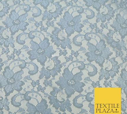 Dusty Blue Flower Satin Weave Shimmer Lace Fabric Trendy Dress Fashion 1726