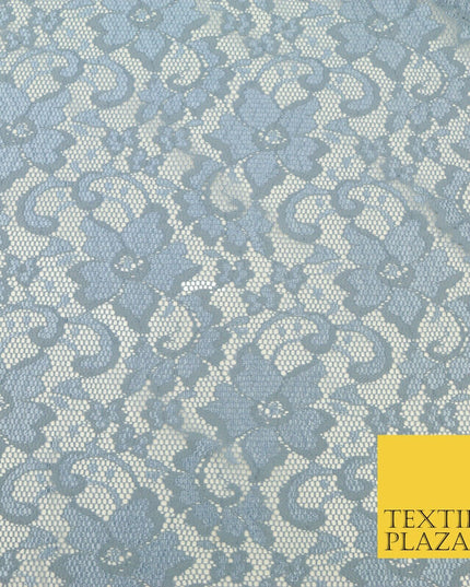 Dusty Blue Flower Satin Weave Shimmer Lace Fabric Trendy Dress Fashion 1726