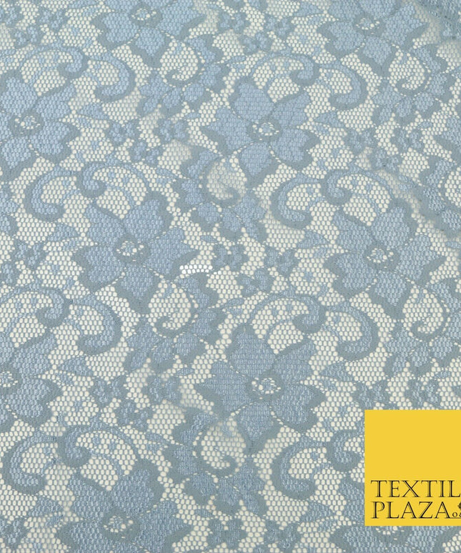 Dusty Blue Flower Satin Weave Shimmer Lace Fabric Trendy Dress Fashion 1726