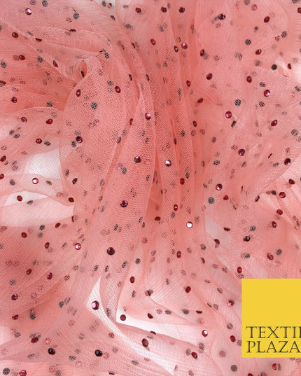 LIGHT SALMON PINK Diamonte Multi Stone MeshNet Fabric BridalSheer CraftDress1441