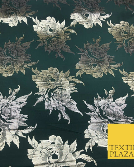 Luxury DEEP GREEN Large Floral Metallic Jacquard Fabric Waistcoats Jackets 1355