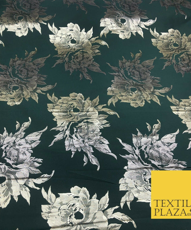 Luxury DEEP GREEN Large Floral Metallic Jacquard Fabric Waistcoats Jackets 1355