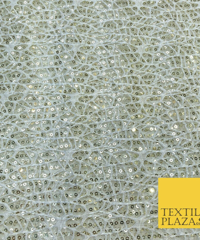 IVORY Webbed Sequin Net Lace Dress Fabric Backdrop Dance Sparkle 1238