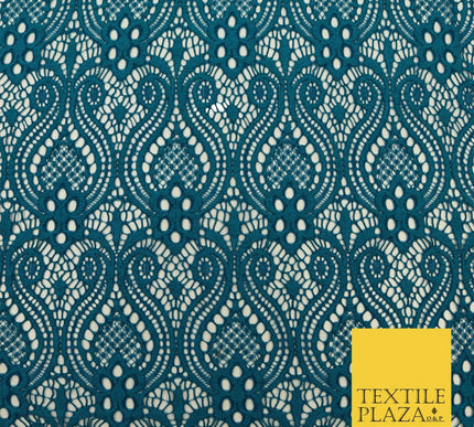 Teal Two Tone Ornate Webbed Vase Damask Lace Stretch Fabric Dress 1706
