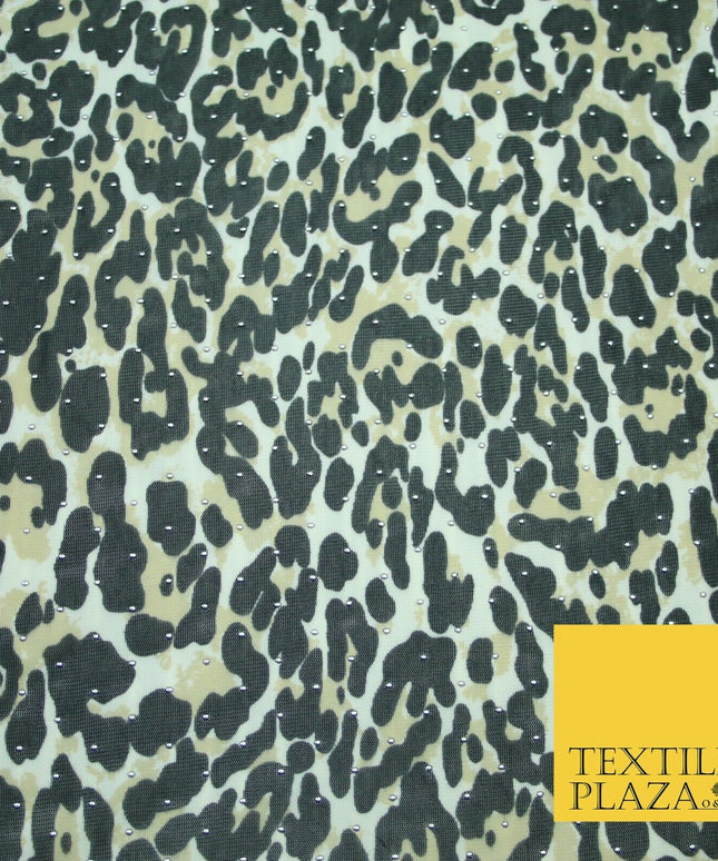 4 Way Stretch Cheetah Print Metallic Dot Jersey Power Net Mesh Dress Fabric 2420