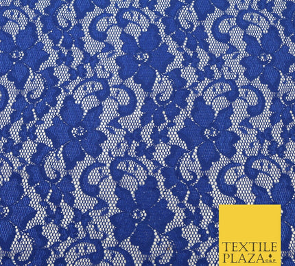 Royal Blue Flower Satin Weave Shimmer Lace Fabric Trendy Dress Fashion 1727