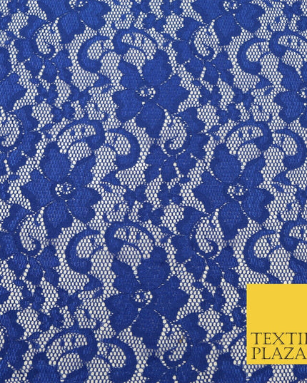 Royal Blue Flower Satin Weave Shimmer Lace Fabric Trendy Dress Fashion 1727