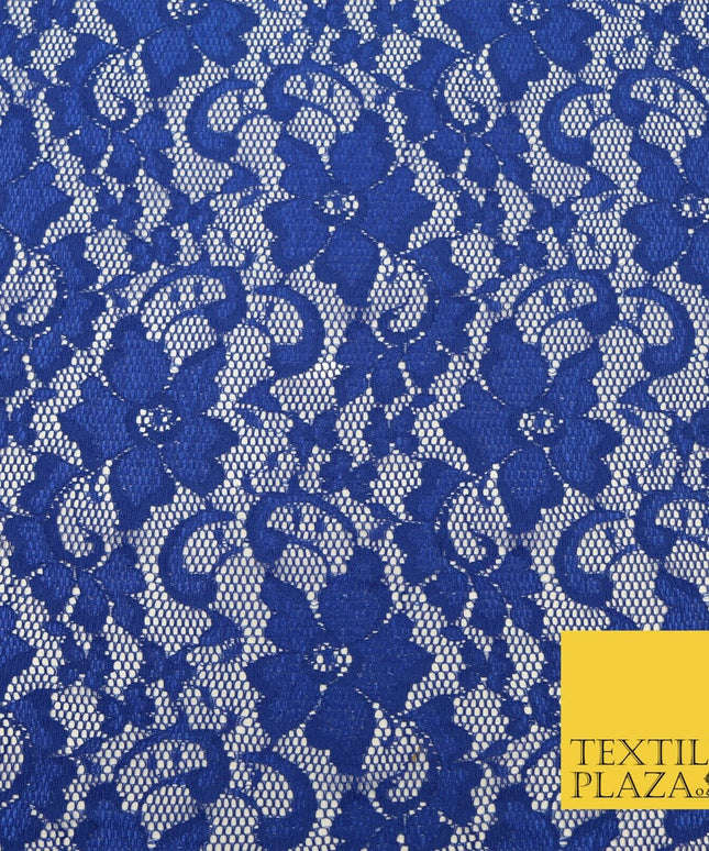 Royal Blue Flower Satin Weave Shimmer Lace Fabric Trendy Dress Fashion 1727