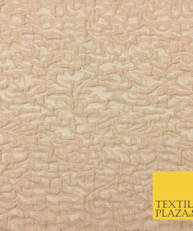 PALE PEACH Ornate Floral 3D Bubble Brocade Dress Fabric Metallic Fancy 1366