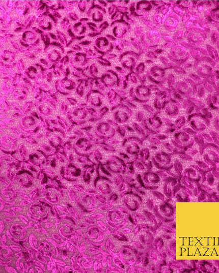Pink Velvet Devore Floral Burnout Fabric Material - 45" - More Colours - PE158