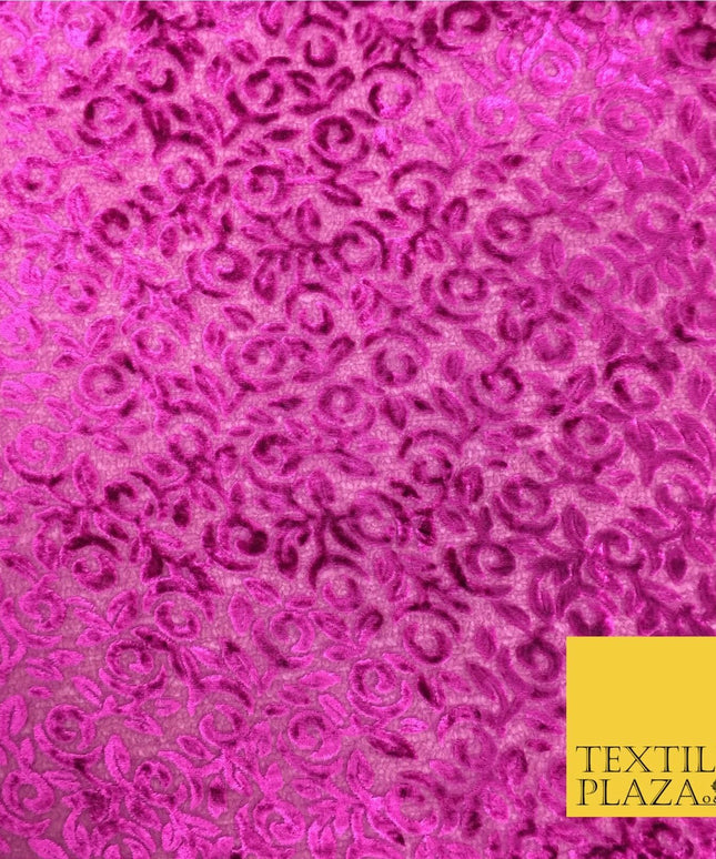 Pink Velvet Devore Floral Burnout Fabric Material - 45" - More Colours - PE158