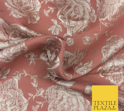 DUSTY PINK Luxury Floral Rose Textured Brocade Dress Fabric Metallic Fancy 1360