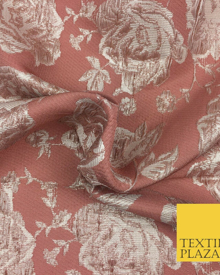 DUSTY PINK Luxury Floral Rose Textured Brocade Dress Fabric Metallic Fancy 1360