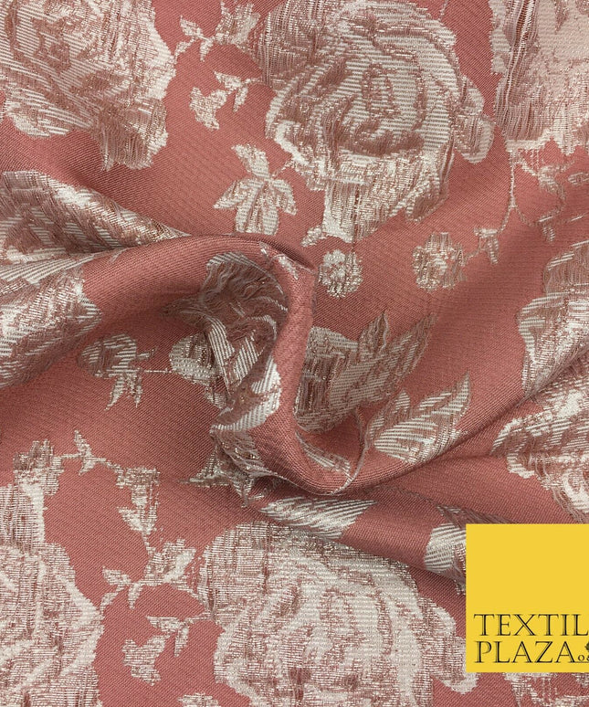 DUSTY PINK Luxury Floral Rose Textured Brocade Dress Fabric Metallic Fancy 1360