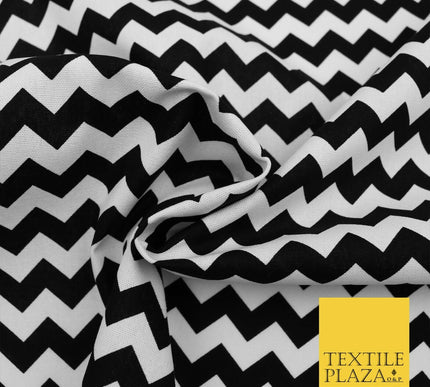 BLACK WHITE Zig Zag Wacky Illusion Print CANVAS Fabric Craft Dress Bags 1637