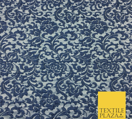 NAVY BLUE Ornate Floral 3D Bubble Brocade Dress Fabric Metallic Fancy 1363