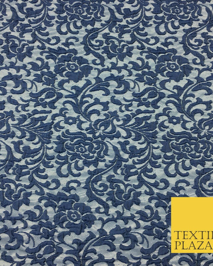 NAVY BLUE Ornate Floral 3D Bubble Brocade Dress Fabric Metallic Fancy 1363