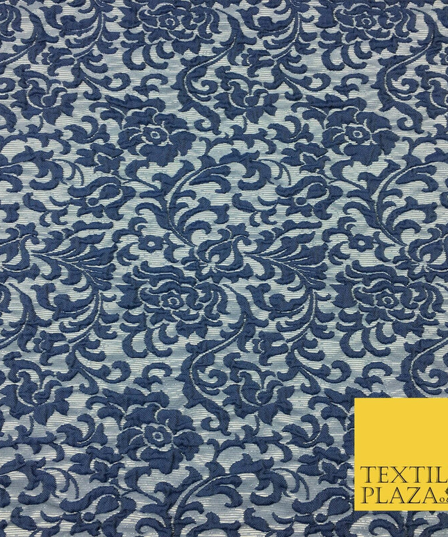 NAVY BLUE Ornate Floral 3D Bubble Brocade Dress Fabric Metallic Fancy 1363