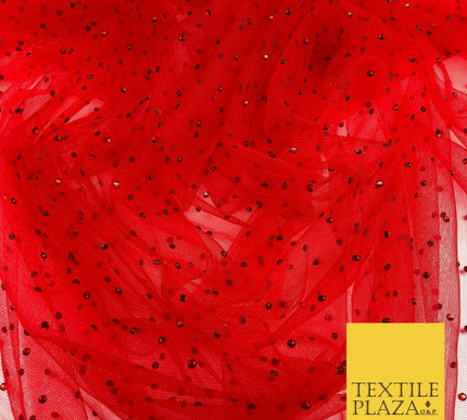 RED Diamonte Multi Stone Mesh Net Fabric Bridal Sheer Craft Dress 1443