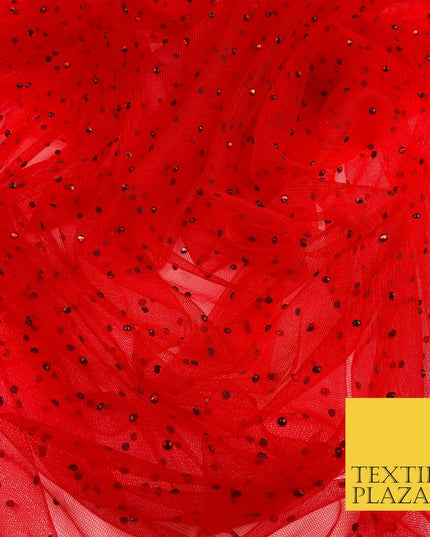 RED Diamonte Multi Stone Mesh Net Fabric Bridal Sheer Craft Dress 1443