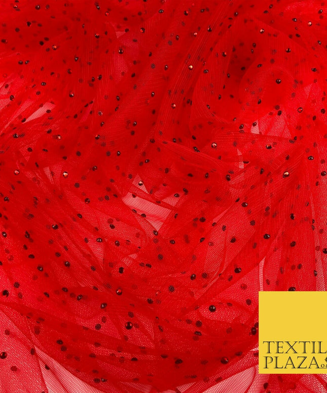 RED Diamonte Multi Stone Mesh Net Fabric Bridal Sheer Craft Dress 1443