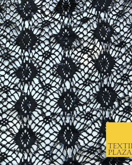 BLACK Webbed Sequin Lace Dress Fabric Fancy Craft Dance Sparkle 1239