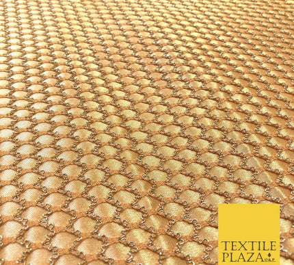 NUDE & GOLD Satin Bonded Large Hexagon Lace Dancewear Dress Fabric 1246